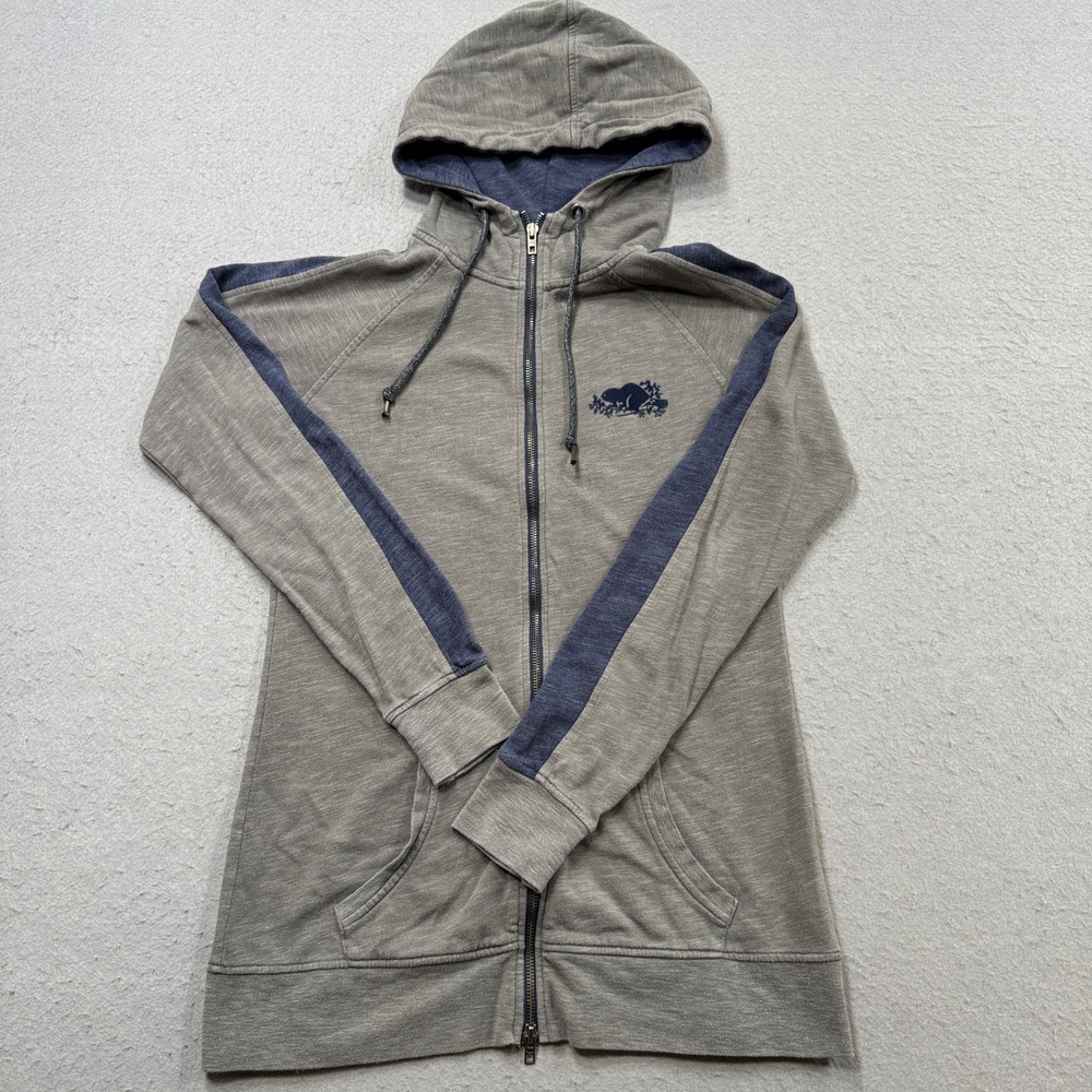 Roots Hoodie Women's Large Gray Fleece Lined Long Zip Up Athleisure Loungewear